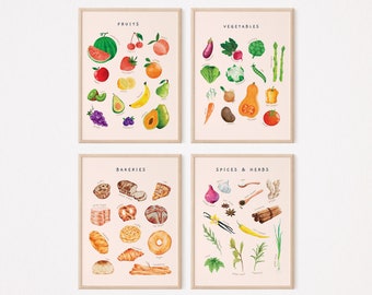 Watercolor Kitchen Print Set: Montessori Food Art (Digital Download)