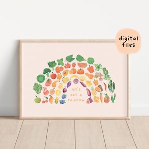 Cartaz Educacional Coma um Arco-Íris | Arte de Parede de Cozinha Coma Seus Vegetais | Decoração de Casa de Desmame de Bebê em Aquarela para Imprimir | Download Digital