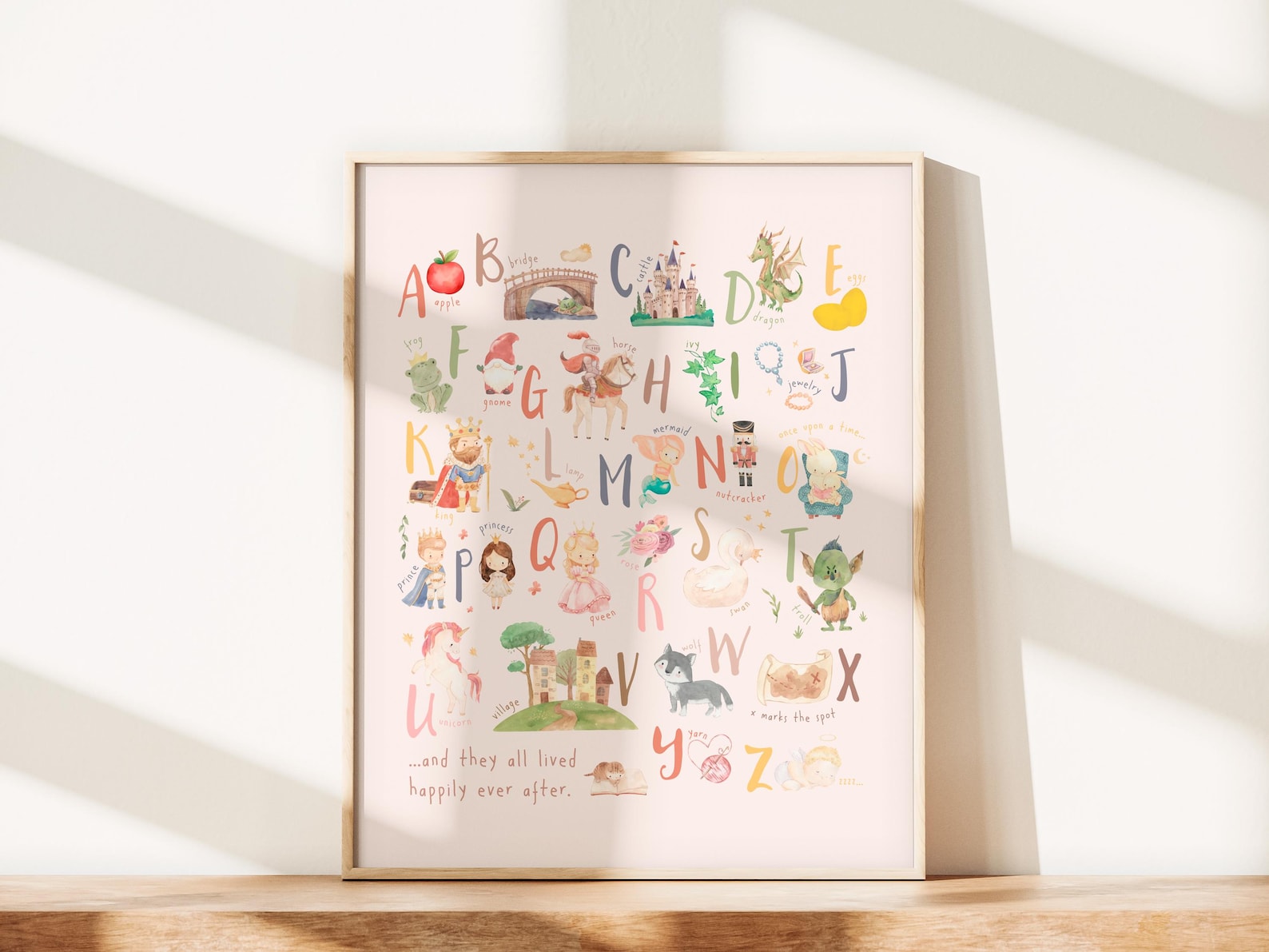 Fairy Tales Alphabet Poster: Pastel Watercolor ABC Print (digital ...