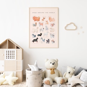 Carteles educativos de razas de perros y gatos / Conjunto de 2 decoración imprimible de habitación para niños pequeños / Arte de pared de guardería Montessori de acuarela / Descarga digital imagen 3