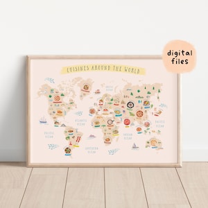 Küchen auf der ganzen Welt Lernkarte | Aquarell Global Food Lerndruck | Kinderzimmer Kleinkind Zimmer Wand Kunst Dekor | Digitaler Download