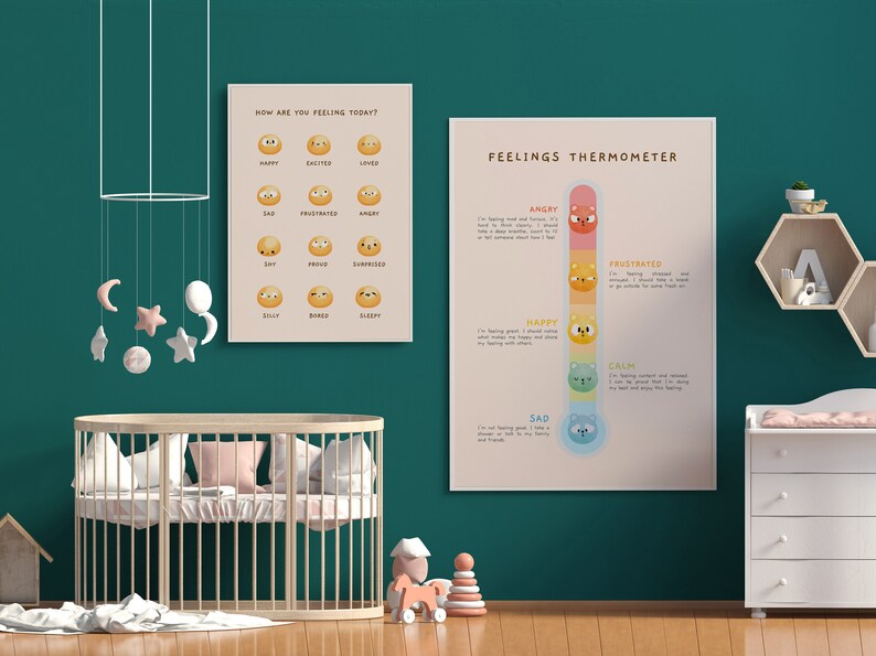 Cartel educativo del termómetro de sentimiento / Póster de escuela en casa imprimible de acuarela pastel Montessori / Técnica calmante para niños / Descarga digital imagen 4
