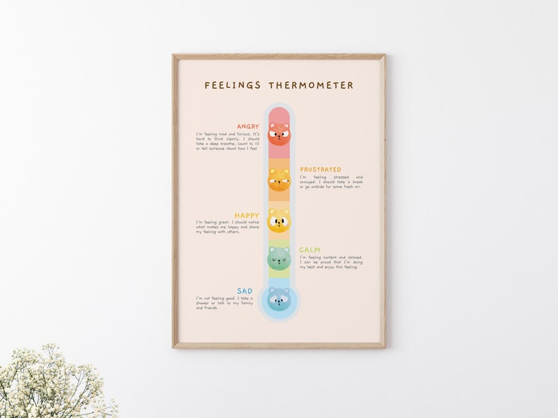 Affiche éducative Thermomètre à sensation Pastel Aquarelle Montessori Affiche printable Homeschool Technique dapaisement pour enfants Téléchargement numérique image 6