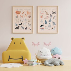 Carteles educativos de razas de perros y gatos / Conjunto de 2 decoración imprimible de habitación para niños pequeños / Arte de pared de guardería Montessori de acuarela / Descarga digital imagen 9