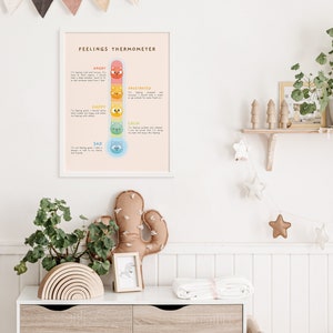 Cartel educativo del termómetro de sentimiento / Póster de escuela en casa imprimible de acuarela pastel Montessori / Técnica calmante para niños / Descarga digital imagen 2