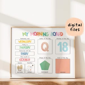 Educatieve print Rainbow Morning Routine Board | Dagelijks schema aquarel kinderkamer | Digitale peuterkamerdecoratie eeuwigdurende kalender