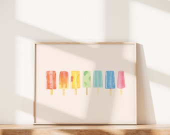 Rainbow Ice Cream Popsicles Nursery Wall Art / Pintura a mano Acuarela Todder Room Ilustración / Decoración de la habitación del bebé imprimible / Descarga digital