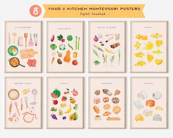 Watercolor Kitchen Educational Posters: Montessori Food Art (Digital Download)