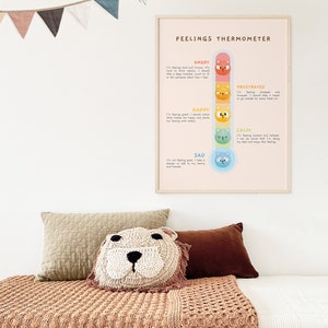 Cartel educativo del termómetro de sentimiento / Póster de escuela en casa imprimible de acuarela pastel Montessori / Técnica calmante para niños / Descarga digital imagen 3