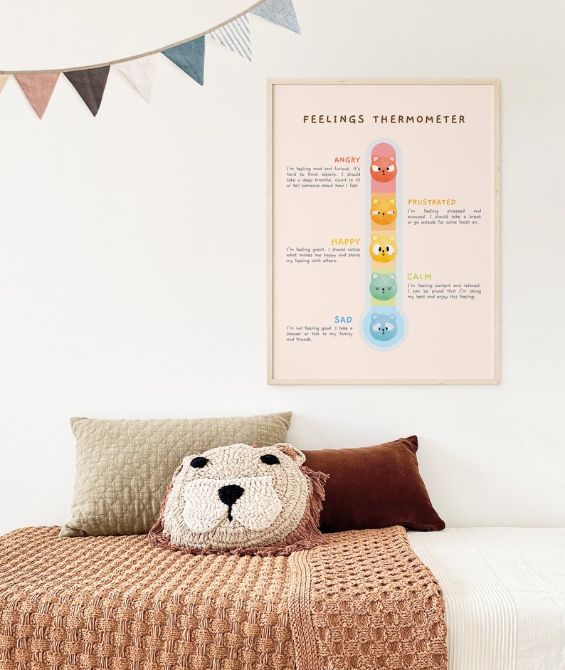 Cartel educativo del termómetro de sentimiento / Póster de escuela en casa imprimible de acuarela pastel Montessori / Técnica calmante para niños / Descarga digital imagen 3