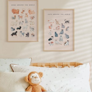 Carteles educativos de razas de perros y gatos / Conjunto de 2 decoración imprimible de habitación para niños pequeños / Arte de pared de guardería Montessori de acuarela / Descarga digital imagen 2