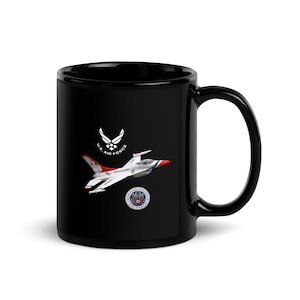11 Unzen schwarzer glänzender Becher der US-Luftwaffe F16 Thunderbird