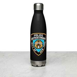 NYPD ニューヨーク市警パッチ ロゴと「Fidelis Ad Mortem」17 オンス ステンレス スチール ウォーターボトル