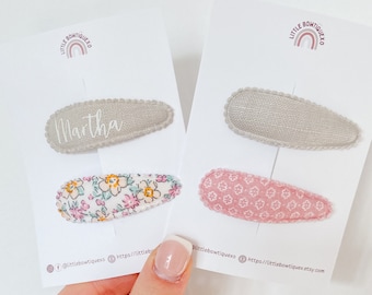 Personalised snap clip, personalised fringe clip set, personalised hair clip, dainty clips, fringe clips for girls, floral clips for toddler