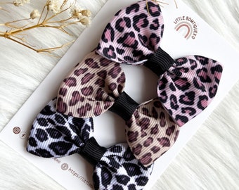 Lazos para el cabello de niña con estampado de leopardo, mini clips para lazos con nudo, clip de seguridad para bebé, lazos con estampado de leopardo, clip para el cabello de bebé, clip con flecos, clips forrados, lazos para el cabello