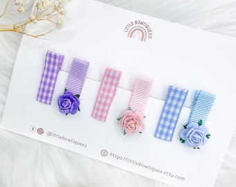 Fully Lined Baby Fringe Clips, Baby Hair Clips, Soft Mini Clips, Small Clips, Toddler Hair Clips, Flower Girl Gifts, Small clip, Gingham,