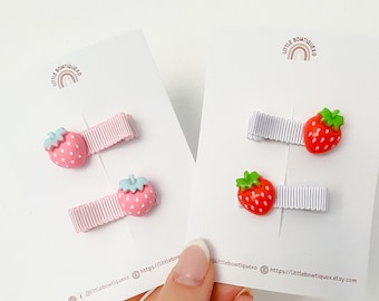 Strawberry Hair Clip, Lined Clip, Strawberry hair accessories , Fringe Clips, Strawberry Fringe Clips, Toddler stawberryHair Clip, baby Clip