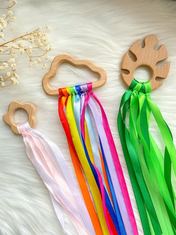 Montessori Ribbon Ring, Wooden Baby Sensory Toy, Hand Kite