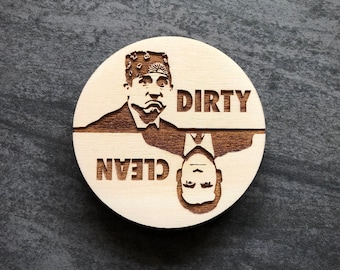 Michael Scott Dishwasher Magnet - Prison Mike - Clean Dirty - Wood Engraved - The Office