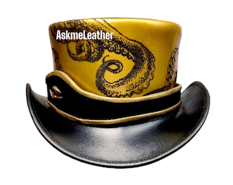 Handmade Leather Top Hat: Embossed Crocodile Eye Band Design