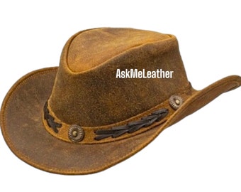 Cappello da cowboy australiano in pelle fatto a mano: stile western marrone