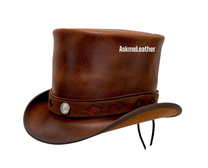 Leather Top Hat Crocodile Skin Band Style Rocker Style Brown Topper Top