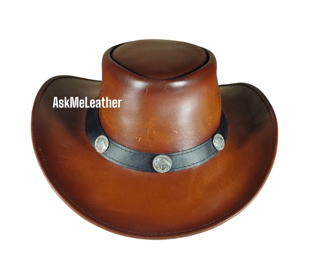 Leather Cowboy Hat Australian Cowboy Hat Handmade Real Leather Etsy