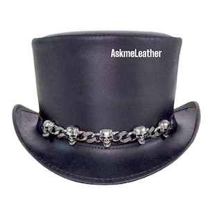 El Dorado hoge hoed leren hoed met 5 schedelketting | Handgemaakt van 100% kwaliteitsleer | Nieuw met cadeaukaartjes