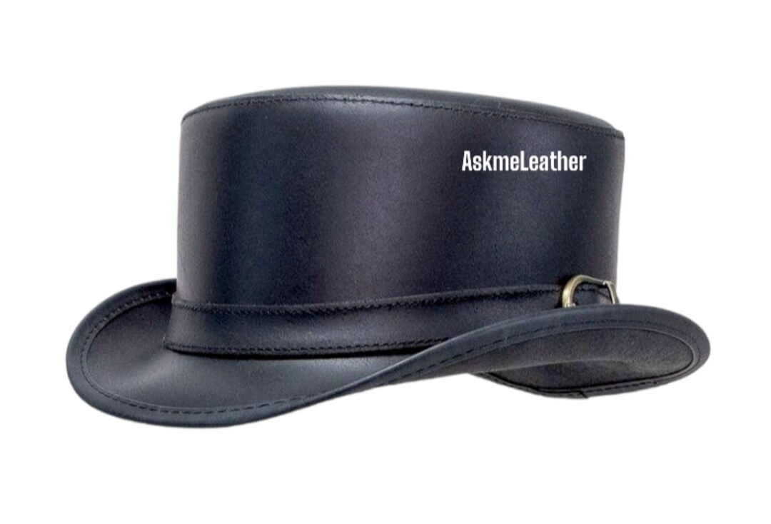 Leather Top Hat Buckle Leather Band Style Black Top Hat Handmade With