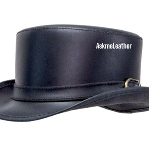 Leren cilinderhoed met gesp lederen bandstijl - zwarte cilinderhoed handgemaakt van 100% rundleer Cadeau voor hem Eldorado hoge hoed Nieuw met tags