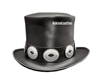 Handgemachte Leder Hut: Concho Band Topper im Rocker Stil