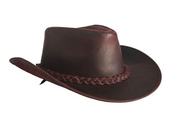 Cappello da cowboy in pelle fatto a mano: stile australiano, marrone