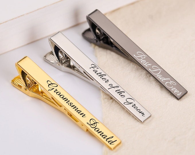 Tie Clips Engraved Tie Clip With Name,Personalized Tie Clip Custom Tie Bar Gift For Him,Best Man Gift,Groomsman Proposal Gift,Gift For Dad