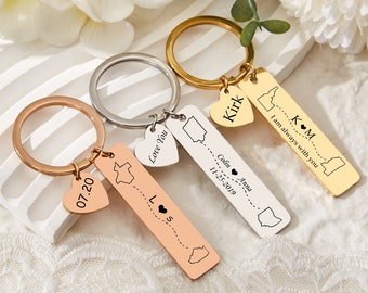 Personalized Keychain Custom Christmas Keychain Couple Keychain Gift Birthday/Anniversary Gift For Him Long Distance Relationship Keyring