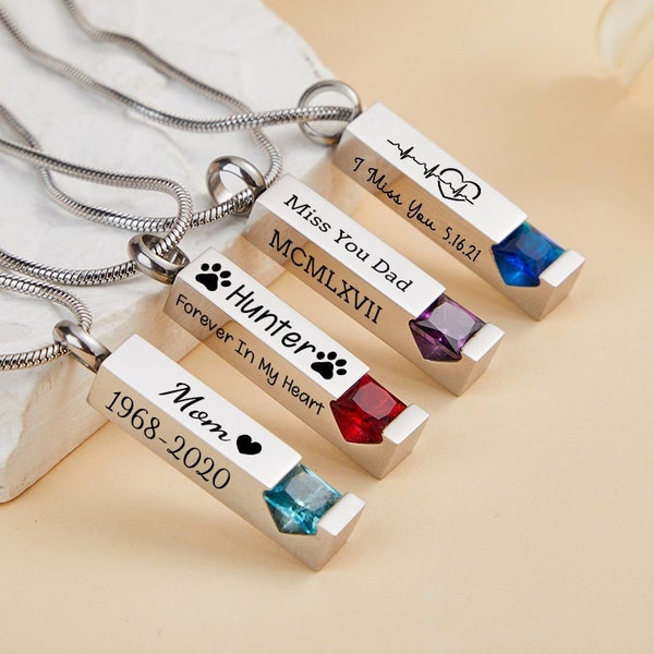 Personalized Cremation Urn Necklace-Custom Bar Ashes Necklace-Memorial Keepsake Necklace-Birthstone Ashes Necklace-Pet&Human Ashes Jewelry