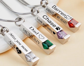 Personalized Ashes Necklace-Cremation Urn Necklace-Custom Bar Ashes Necklace-Engraved Birthstone Ashes Necklace-Human&Pets Ashes Jewelry