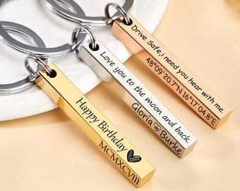 Custom Bar Keychain,Personalized Engraved Bar Keychain,4 Sides Bar Keychain For Boyfriend Bar Keychain Gift Anniversary Day Gift For Him