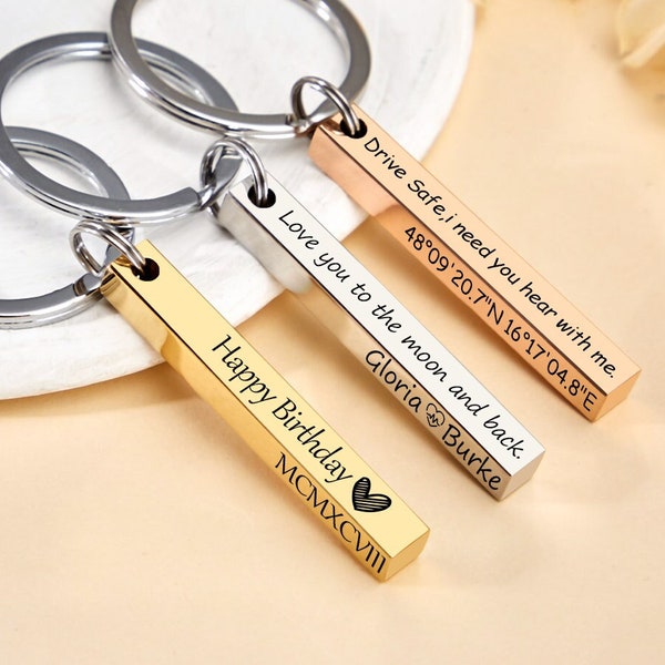 Personalized Bar Keychain Engraved Stainless Steel Bar Keychain Custom Bar Keychain For Dad Anniversary Day Gift For Husban/Boyfriend Gift