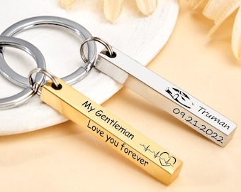 Personalized Keychain Metal Engraved Keychain Engraved Key Chain Custom Men's Bar Keychain Gift for Her Him Mens Anniversary Gift Keychainn