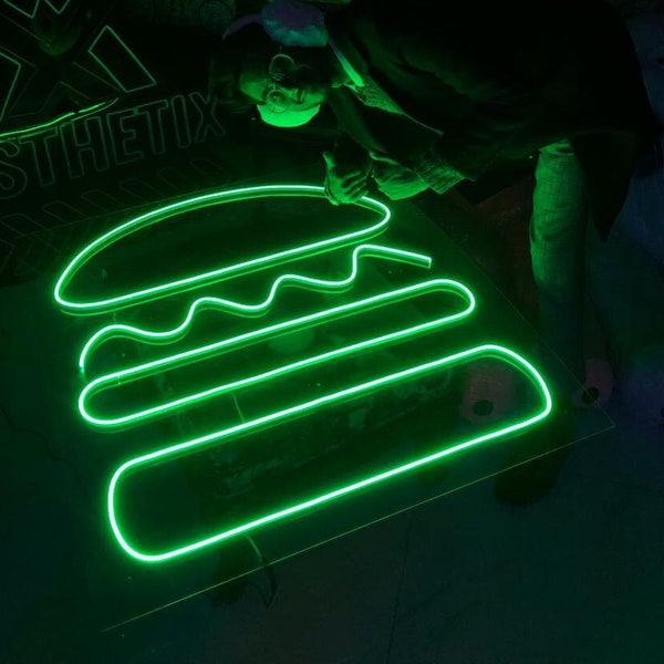 Custom party Burger Neon Sign | Wall Decor |Neon Sign| Neon Sign Light| Neon Wall Art| Neon Sign| Restaurant sign neon  | Pub Party Decor
