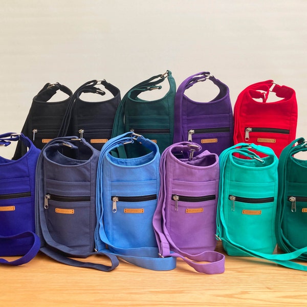 Water Bottle Bag with Phone Holder - Adjustable Straps - Crossbody Sling Bag - 11 colours - Black, Blue, Green, Red, Pink, Purple, Amethyst