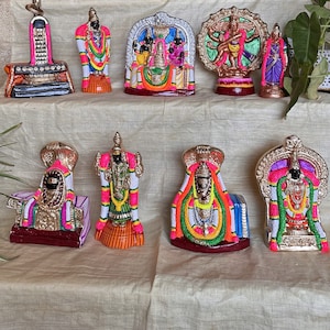 Navarathri Panja Bootha Thalangal handmade and handpianted in Paper Mache material with a height of 10&quot;