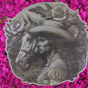 Frau mit Pferd, Lasergravur, Lasergravur, Lasergravur, Lasergravur, Wandkunst, Holzkunst, Wohndekor, Tierliebhaber