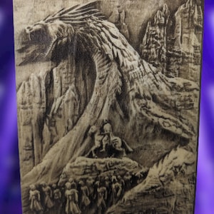 laser engraved dragon and knights, gifts for him, gifts for her, birthday gifts, Christmas gifts, laser engraving, engraved, fantasy, dragon