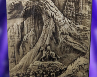 Laser Engraved Dragon and Knights Fantasy Art