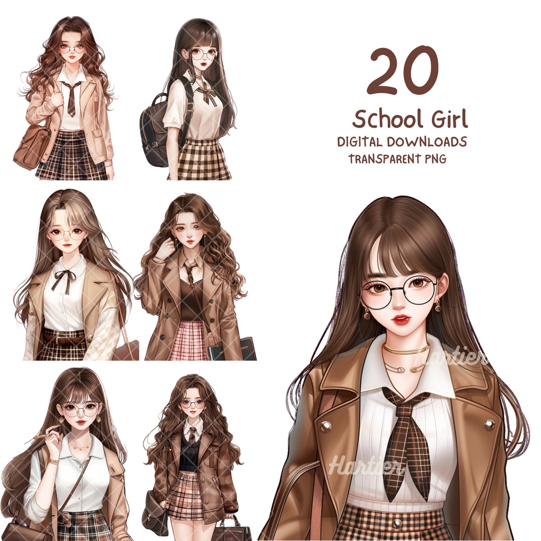 School Girl Printable Sticker Digital Clipart Journaling Scrapbooking Arts and Crafts - Etsy