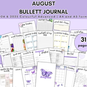 2024 & 2025 August planner|August template|bullett journal|pdf|digital|colourful|monthly tracker|printable|Notebook|Organised
