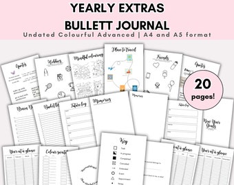 Diario anual sin fecha spreads extras / Bullett journal / Cuaderno / Año completo / 2024 / Diseños de revistas / Organizado / Pdf / Plantillas