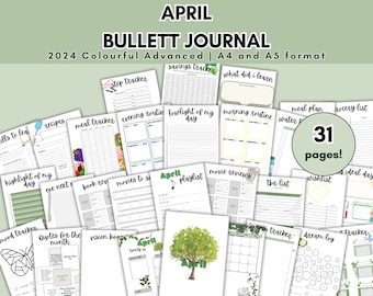 2024 + Undated April planner | April template | bullett journal | pdf | digital | colourful | monthly tracker | printable|Notebook|Organised