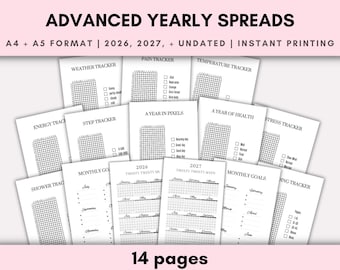 2026, 2027, and Undated digital planner|Yearly planner|Plain print|Bullett journal|printable|pdf|colourful|organised|advanced tracker